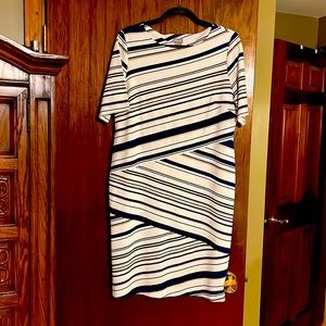 Chico’s dress 1.5. Worn once. Like new. Blue & white and copper stripes.